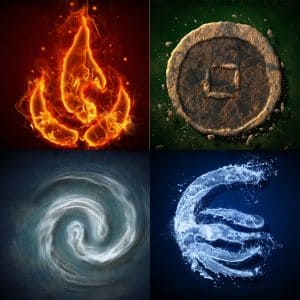 Imagem Com Os 4 Elementos Da Astrologia: Fogo, Terra, Ar E Água